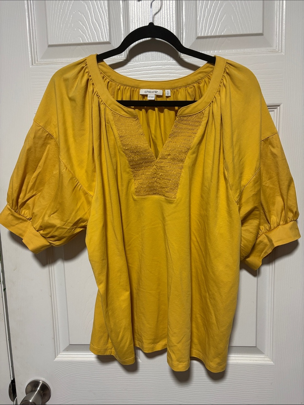 Chico's Golden Yellow V-Neck Peasant Blouse